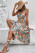 Green Floral Print Trimmed V Neck Tie Waist Sleeveless Holiday Long Dress